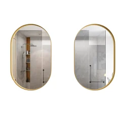 ProximaX Armoire à miroir ovale dorée avec cadre métal, armoire murale à étagères réglables, rangement salle de bain, salon ou chambre* Armoire De Toilette