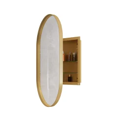 ProximaX Armoire à miroir ovale dorée avec cadre métal, armoire murale à étagères réglables, rangement salle de bain, salon ou chambre* Armoire De Toilette