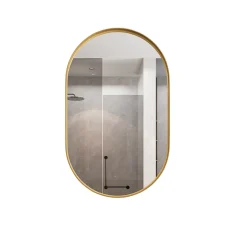 ProximaX Armoire à miroir ovale dorée avec cadre métal, armoire murale à étagères réglables, rangement salle de bain, salon ou chambre* Armoire De Toilette