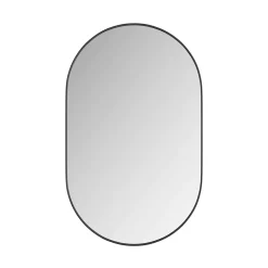 Okwish Armoire à Miroir Ovale Murale avec Cadre Métallique Noir - Meuble de Salle de Bain avec Étagères Réglables, 51.5x85 cm, Noir