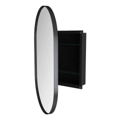 Okwish Armoire à Miroir Ovale Murale avec Cadre Métallique Noir - Meuble de Salle de Bain avec Étagères Réglables, 51.5x85 cm, Noir