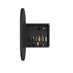 Okwish Armoire à Miroir Ovale Murale avec Cadre Métallique Noir - Meuble de Salle de Bain avec Étagères Réglables, 51.5x85 cm, Noir