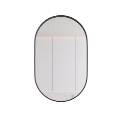 Okwish Armoire à Miroir Ovale Murale avec Cadre Métallique Noir - Meuble de Salle de Bain avec Étagères Réglables, 51.5x85 cm, Noir