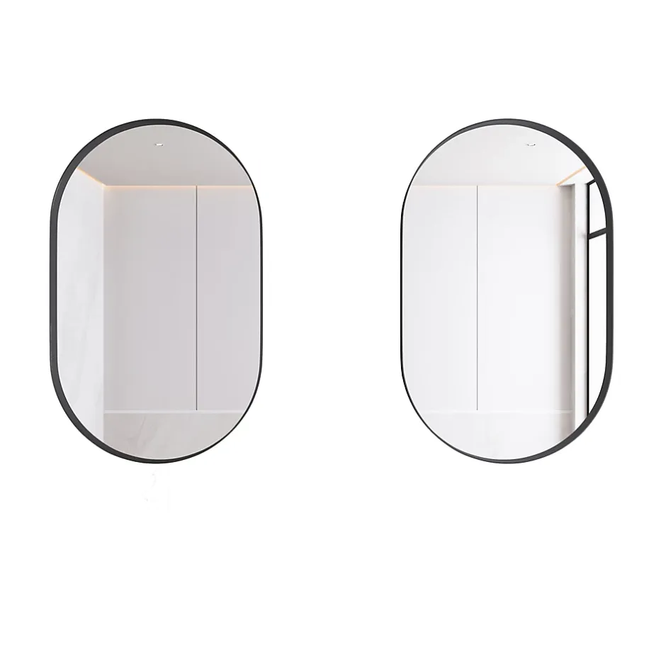 ProximaX Armoire à miroir ovale noire avec cadre métal, meuble mural avec étagères réglables, rangement salle de bain