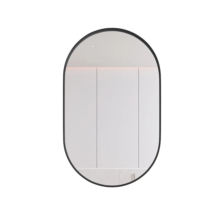 ProximaX Armoire à miroir ovale noire avec cadre métal, meuble mural avec étagères réglables, rangement salle de bain