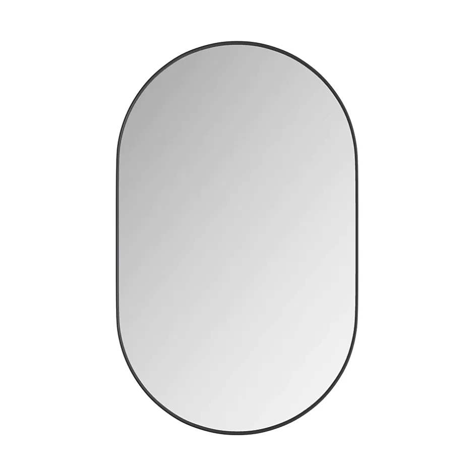 ProximaX Armoire à miroir ovale noire avec cadre métal, meuble mural avec étagères réglables, rangement salle de bain