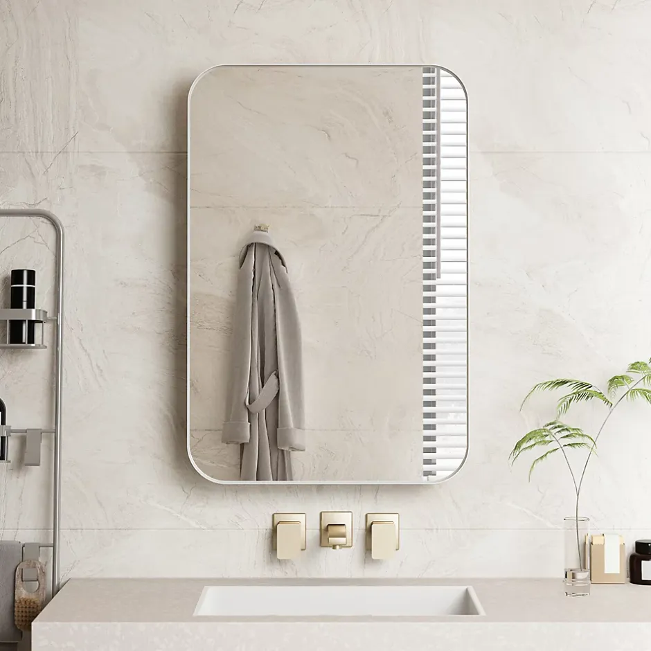 ProximaX Armoire à miroir rectangulaire avec cadre métal, armoire murale à étagères réglables, pour salle de bain ou chambre, blanc* Armoire De Toilette