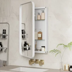 ProximaX Armoire à miroir rectangulaire avec cadre métal, armoire murale à étagères réglables, pour salle de bain ou chambre, blanc* Armoire De Toilette