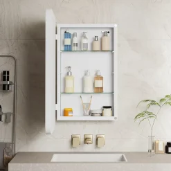 ProximaX Armoire à miroir rectangulaire avec cadre métal, armoire murale à étagères réglables, pour salle de bain ou chambre, blanc* Armoire De Toilette