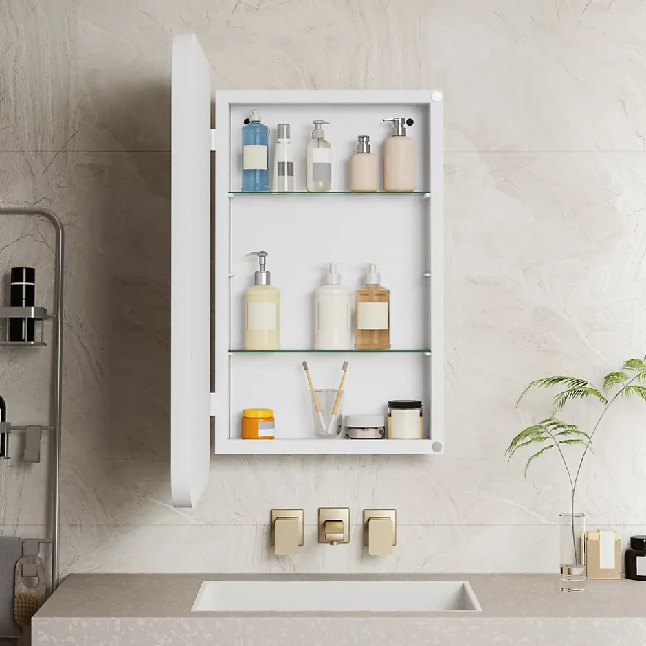 ProximaX Armoire à miroir rectangulaire avec cadre métal, armoire murale à étagères réglables, pour salle de bain ou chambre, blanc* Armoire De Toilette