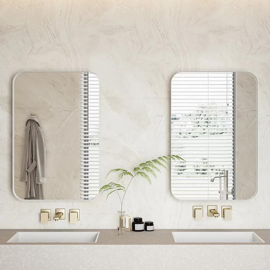 ProximaX Armoire à miroir rectangulaire avec cadre métal, armoire murale à étagères réglables, pour salle de bain ou chambre, blanc* Armoire De Toilette