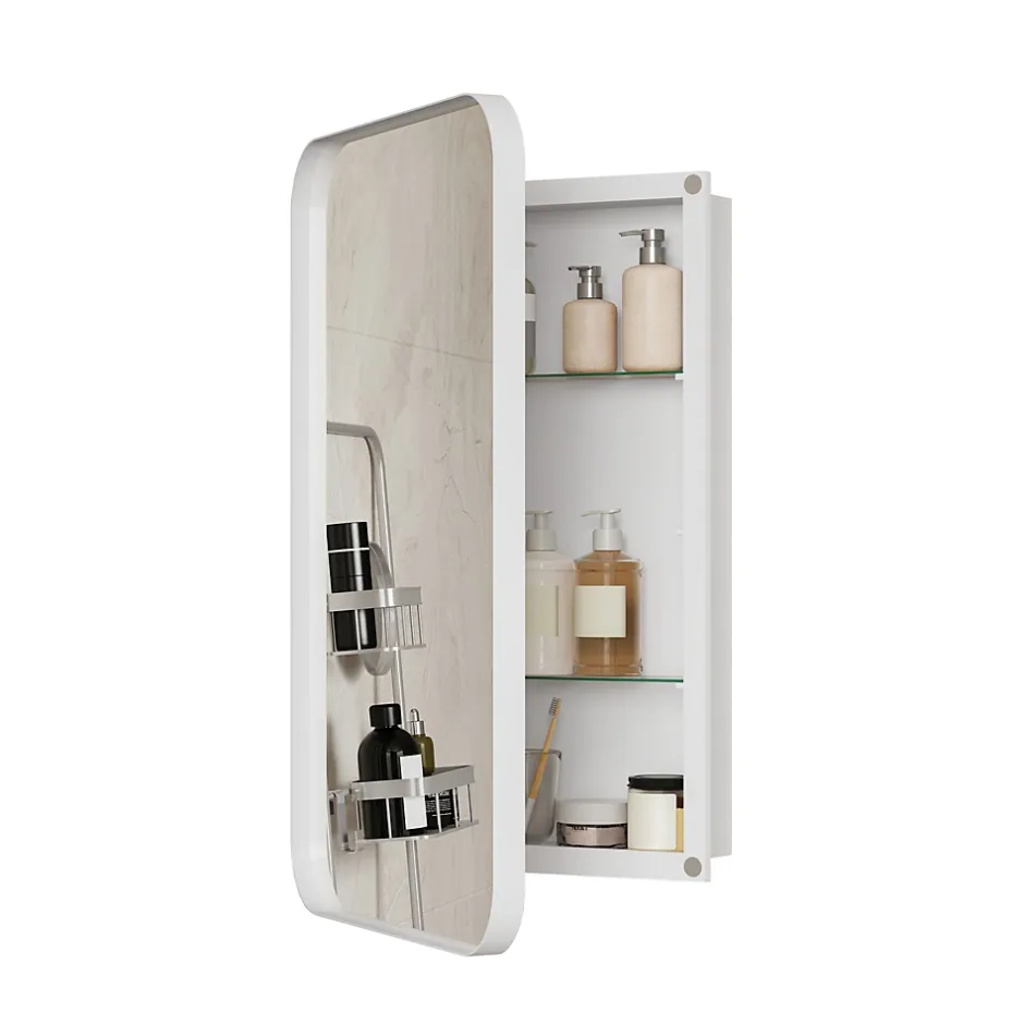 ProximaX Armoire à miroir rectangulaire avec cadre métal, armoire murale à étagères réglables, pour salle de bain ou chambre, blanc* Armoire De Toilette