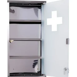Homcom Armoire à pharmacie 3 étagères 4 niveaux 30L x 12l x 60H cm porte verre trempé symbole croix acier inoxydable brossé
