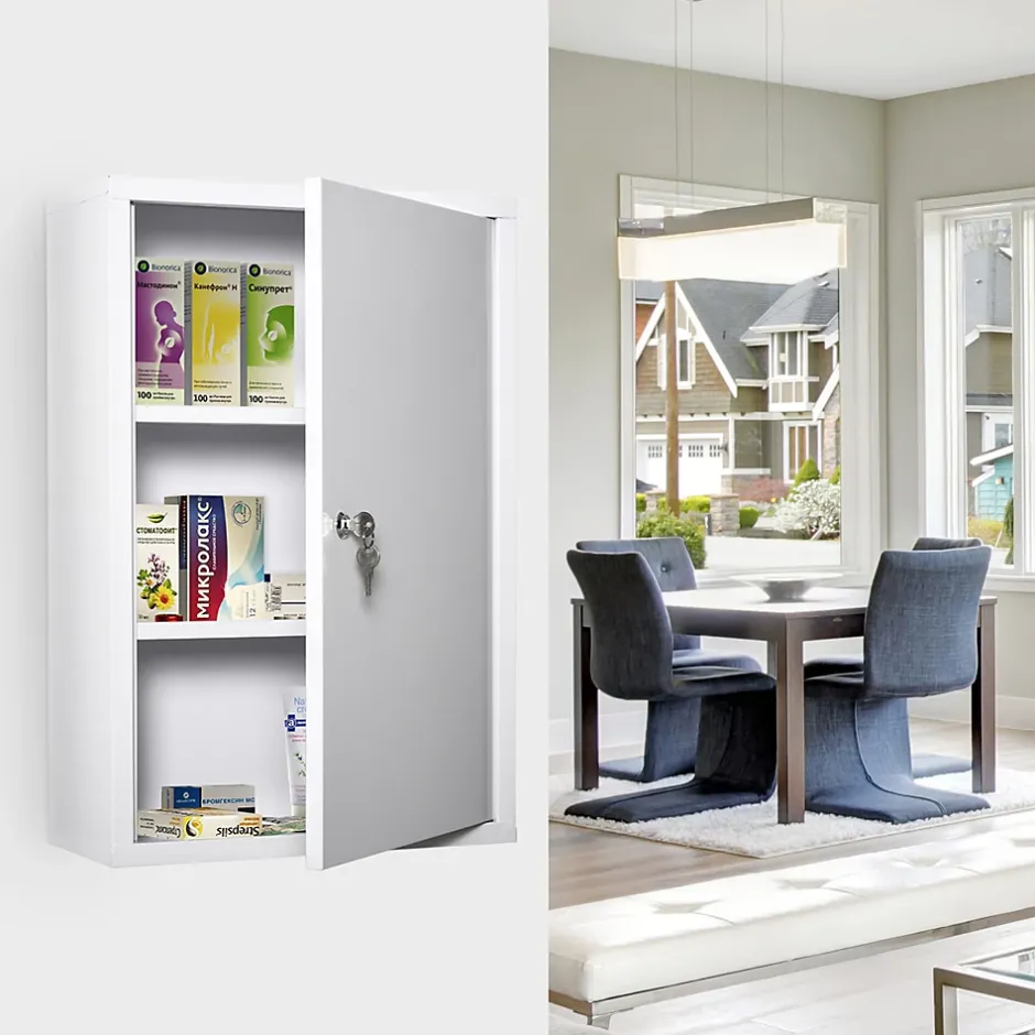 kleankin Armoire à pharmacie 2 étagères 3 niveaux verrouillable dim. 40L x 18l x 60H cm 2 clés métal blanc