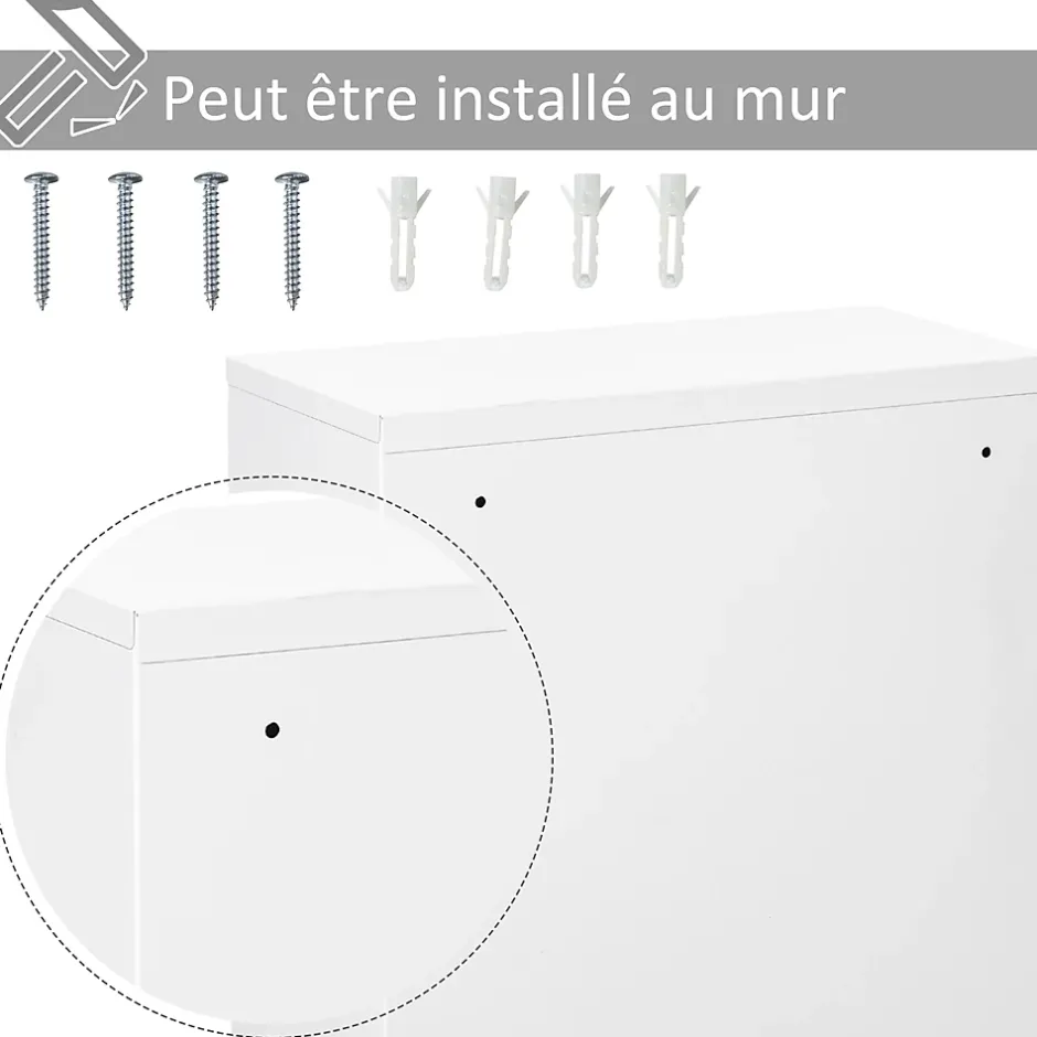 kleankin Armoire à pharmacie 2 étagères 3 niveaux verrouillable dim. 40L x 18l x 60H cm 2 clés métal blanc