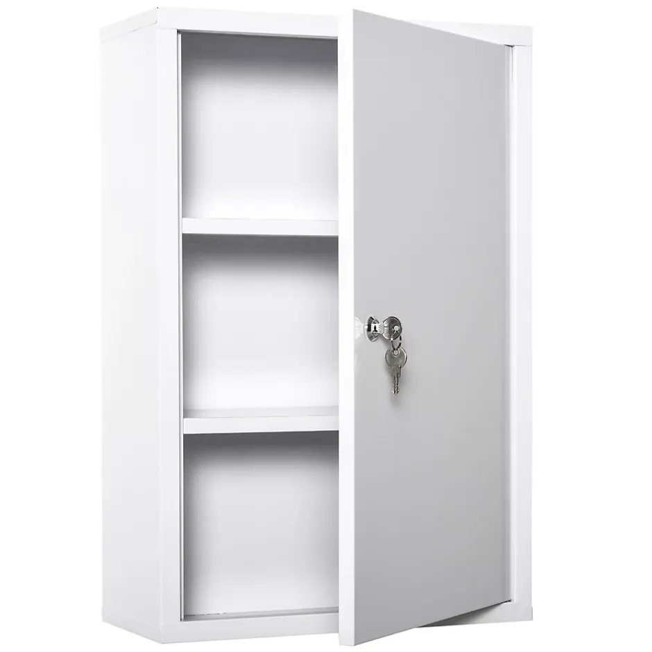 kleankin Armoire à pharmacie 2 étagères 3 niveaux verrouillable dim. 40L x 18l x 60H cm 2 clés métal blanc