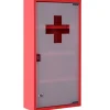 Homcom Armoire à pharmacie 3 étagères 4 niveaux verrouillable porte verre trempé dépoli logo croix 30L x 12l x 60H cm acier inox rouge* Armoire De Toilette