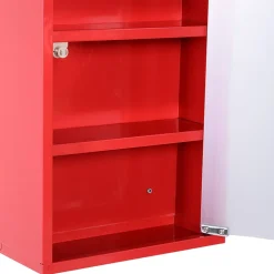 Homcom Armoire à pharmacie 3 étagères 4 niveaux verrouillable porte verre trempé dépoli logo croix 30L x 12l x 60H cm acier inox rouge* Armoire De Toilette