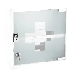 MPGlass Armoire à pharmacie L.30 x H.30 x P.15 cm, acier + porte verre sablé, blanc, Siena