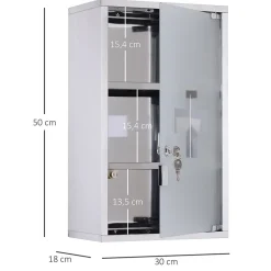 Homcom Armoire à pharmacie murale verrouillable 3 niv. acier inox* Armoire De Toilette