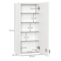 kleankin Armoire à pharmacie murale verrouillable - 5 niveaux - verre panneaux blanc