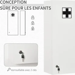 kleankin Armoire à pharmacie murale verrouillable - 5 niveaux - verre panneaux blanc