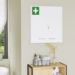kleankin Armoire à pharmacie murale verrouillable 2 portes 6 étagères 6 compartiments dim. 55 x 18 x 60 cm acier blanc
