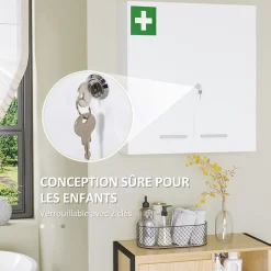 kleankin Armoire à pharmacie murale verrouillable 2 portes 6 étagères 6 compartiments dim. 55 x 18 x 60 cm acier blanc