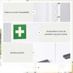 kleankin Armoire à pharmacie murale verrouillable 2 portes 6 étagères 6 compartiments dim. 55 x 18 x 60 cm acier blanc