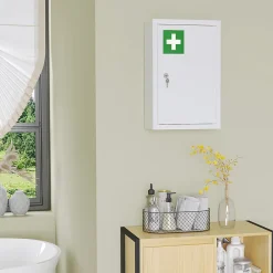 Homcom Armoire à pharmacie verrouillable 3 niv. 2 clés logo croix acier blanc* Armoire De Toilette
