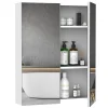 Homcom Armoire avec miroir en bois rangement salle de bain fermeture porte tampon MDF blanc* Armoire De Toilette