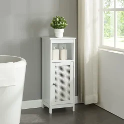 [En.Casa] Armoire basse de salle de bain Karlsoey avec 1 porte MDF PVC 80 x 30 x 28 cm blanc en.casa* Meuble De Salle De Bains Faible Profondeur