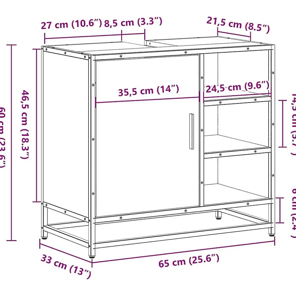 Vidaxl Armoire de lavabo de salle de bain sonoma gris 65x33x60 cm* Meuble Wc