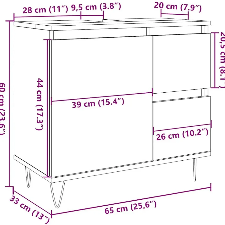 Vidaxl Armoire de lavabo de salle de bain gris béton 65x33x60 cm