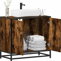 Vidaxl Armoire de lavabo de salle de bain chêne fumé 65x33x60 cm