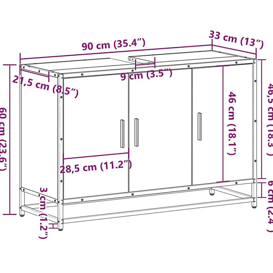Vidaxl Armoire de lavabo de salle de bain chêne marron 90x33x60 cm