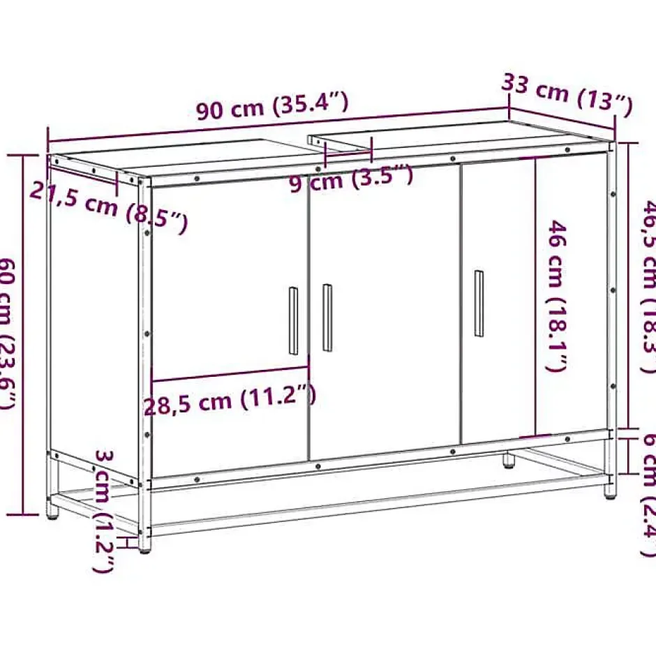 Vidaxl Armoire de lavabo de salle de bain chêne marron 90x33x60 cm