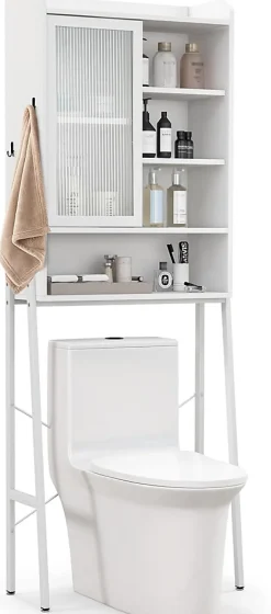 Giantex Armoire de Rangement Au-Dessus Toilettes Porte Coulissante Etagere Reglables Meuble WC Autoportant Cadre en Metal Blanc