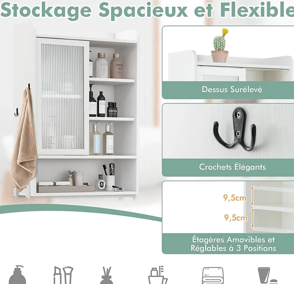 Giantex Armoire de Rangement Au-Dessus Toilettes Porte Coulissante Etagere Reglables Meuble WC Autoportant Cadre en Metal Blanc