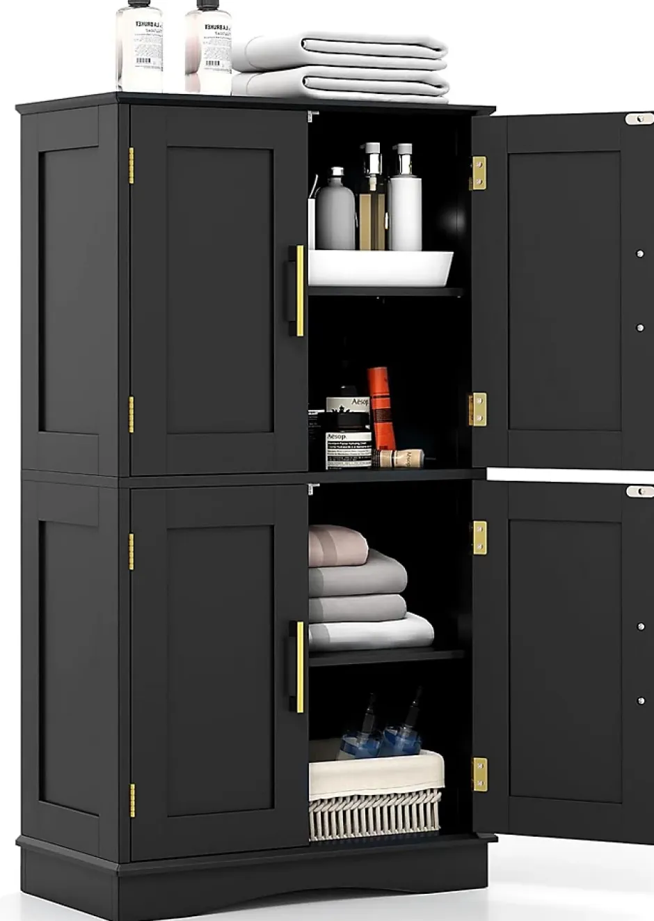 Giantex Armoire de Rangement de Salle de Bain, Armoire sur Sol avec 4 Portes, 2 Étagères Réglables et Détachables,60 x 30 x 110 CM (Noir)* Armoire De Salle De Bains