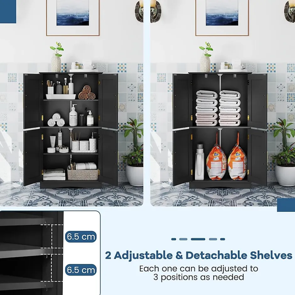 Giantex Armoire de Rangement de Salle de Bain, Armoire sur Sol avec 4 Portes, 2 Étagères Réglables et Détachables,60 x 30 x 110 CM (Noir)* Armoire De Salle De Bains