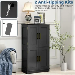 Giantex Armoire de Rangement de Salle de Bain, Armoire sur Sol avec 4 Portes, 2 Étagères Réglables et Détachables,60 x 30 x 110 CM (Noir)* Armoire De Salle De Bains