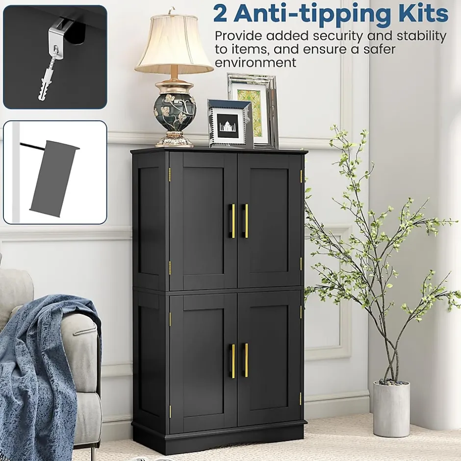 Giantex Armoire de Rangement de Salle de Bain, Armoire sur Sol avec 4 Portes, 2 Étagères Réglables et Détachables,60 x 30 x 110 CM (Noir)* Armoire De Salle De Bains