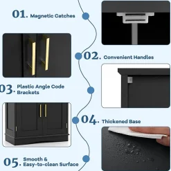 Giantex Armoire de Rangement de Salle de Bain, Armoire sur Sol avec 4 Portes, 2 Étagères Réglables et Détachables,60 x 30 x 110 CM (Noir)* Armoire De Salle De Bains