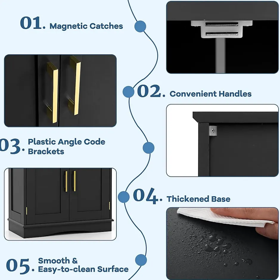 Giantex Armoire de Rangement de Salle de Bain, Armoire sur Sol avec 4 Portes, 2 Étagères Réglables et Détachables,60 x 30 x 110 CM (Noir)* Armoire De Salle De Bains
