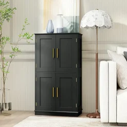 Giantex Armoire de Rangement de Salle de Bain, Armoire sur Sol avec 4 Portes, 2 Étagères Réglables et Détachables,60 x 30 x 110 CM (Noir)* Armoire De Salle De Bains