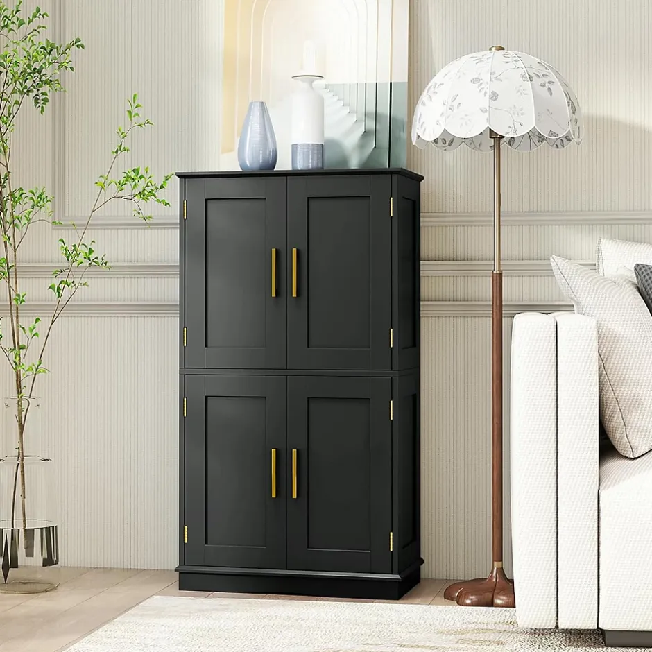 Giantex Armoire de Rangement de Salle de Bain, Armoire sur Sol avec 4 Portes, 2 Étagères Réglables et Détachables,60 x 30 x 110 CM (Noir)* Armoire De Salle De Bains