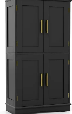 Giantex Armoire de Rangement de Salle de Bain, Armoire sur Sol avec 4 Portes, 2 Étagères Réglables et Détachables,60 x 30 x 110 CM (Noir)* Armoire De Salle De Bains