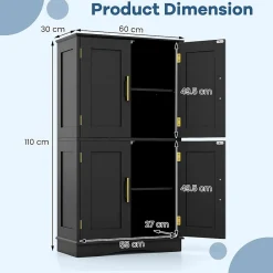 Giantex Armoire de Rangement de Salle de Bain, Armoire sur Sol avec 4 Portes, 2 Étagères Réglables et Détachables,60 x 30 x 110 CM (Noir)* Armoire De Salle De Bains