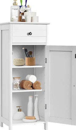 Giantex Armoire de Rangement pour Salle de Bain Meuble de Toilette sur Pied en MDF avec Tiroir et 2 Etagere Reglable a Hauteurs* Armoire De Salle De Bains|Meuble De Salle De Bains Faible Profondeur
